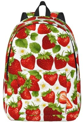 WURTON Sac à dos durable imprimé fraise sac à dos décontracté hommes femmes ordinateur portable léger et mignon sac à dos de voyage, noir, M