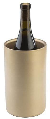 Tablecraft Stainless Steel Wine Cooler, Gold Double Wall Sleek Insulated Chiller for Cold Wine Serving, Fits Most 750ml Bottles, For Commercial Bar Service at Bars, Restaurants, Wineries and Cafes