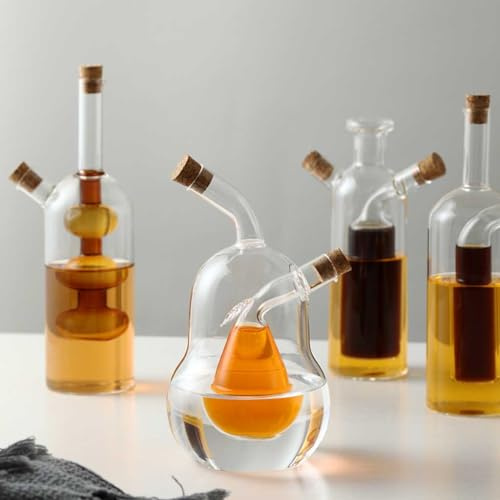 Bouteille de repas 2 en 1 pour huile et vinaigre,verre bouteille d'huile d'olive, sauce soja bouteille de vinaigre avec bouchon accessoires de cuisine multifonctions(Size:40+350ML,Color:Modèle B)