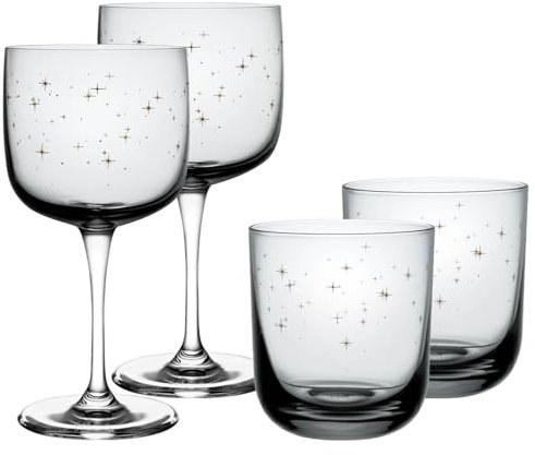 like. by Villeroy & Boch Winter Glow Wein- und Wassergläser Set 4-teilig, Weinkelche (350 ml) und Wasserbecher (310 ml) für 2 Personen, Gläser mit weihnachtlicher Sternchen-Verzierung. Klar