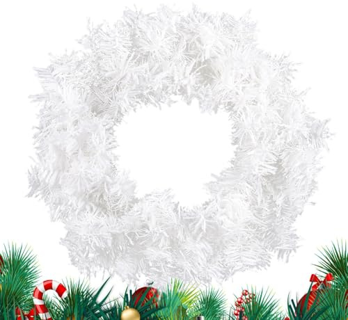 Wpsagek Weihnachten, Weihnachtskranz für die Haustür | Dekorativer weißer Verandakranz - 16 Zoll großer künstlicher Weihnachtskranz, dekorativer weißer Weihnachtsdekor- für den Innen- und