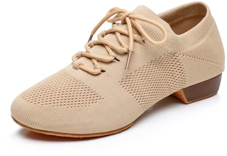 Rosefinch Chaussures de Danse Jazz pour Femmes, Chaussures d'entraînement de Danse Moderne en Tricot pour Yoga Ballet Latin Beige Semelle en Daim 41EU
