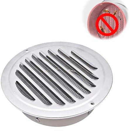 Vokowin 304 Stainless Steel Round Ventilation Grill Screen Hood 100mm, Round Extractor Fan Vent Cover Grille Louvre Insect Mesh, Air Outlet for Kitchen Bathroom Ceiling Floor Ventilation (K477-1)