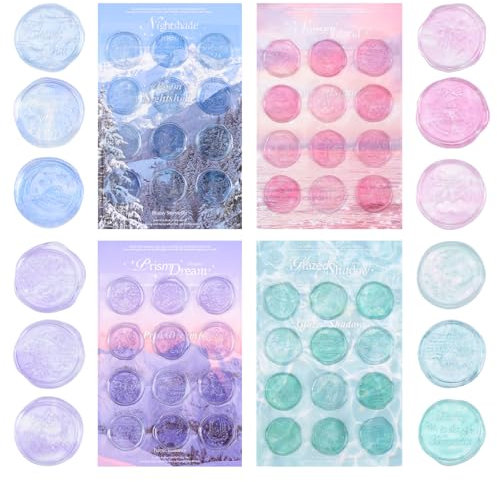 URROMA Wachssiegel-Aufkleber, transparent, Siegelwachs-Aufkleber, Siegelstempel, Lackwachs-Etikett, Umschlag, Vintage-Hochzeitseinladungsaufkleber, 48 Stück