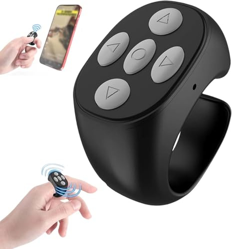 Télécommande Bluetooth sans fil, tourne-page pour téléphones et tablettes, rechargeable automatique courte vidéo, déclencheur de caméra musicale, anneau de défilement (noir)