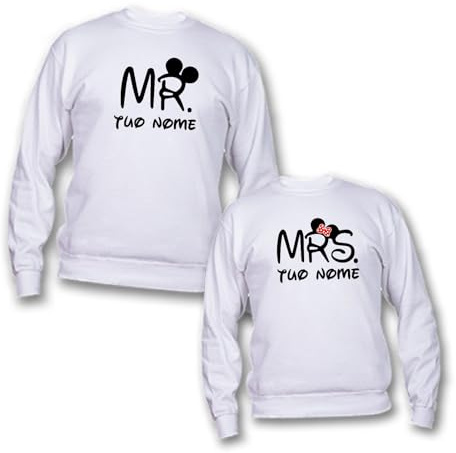 D&Vlab Felpa di Coppia per Fidanzato Fidanzata con Cappuccio e Girocollo ''MR And Mrs'' Personalizzate con Nomi Maglie Natale San Valentino Regali per Lui e per Lei, Bianche Nere