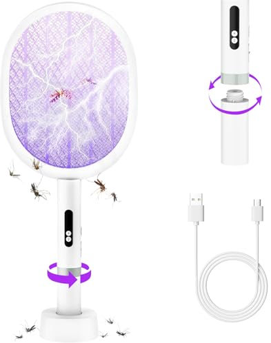Racchetta Zanzare Elettrica 4000V 1800mAh con Ricarica USB, Lampada UV LED 2 in 1 - Scacciamosche Elettrico Portatile, Maglia di Protezione a 3 Strati per Interni Esterni Casa Giardino Campeggio