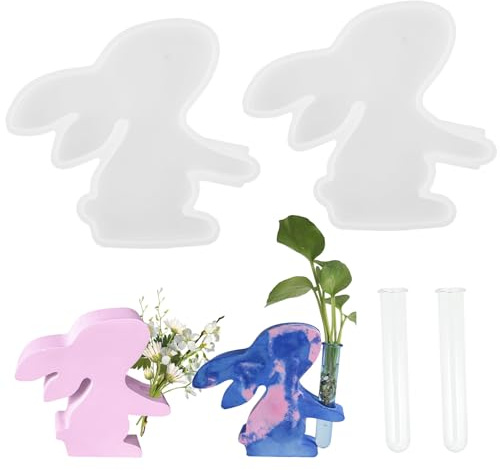 Ktnyl 2 Stück Hase Hydrokultur-Vase, Silikonform für Hydrokultur-Vase, Hasenform mit 2 Reagenzglas, Gießformen Silikon Ostern, Gießformen Silikon, Dekoration für Hydrokultur Vase, Heimdekoration