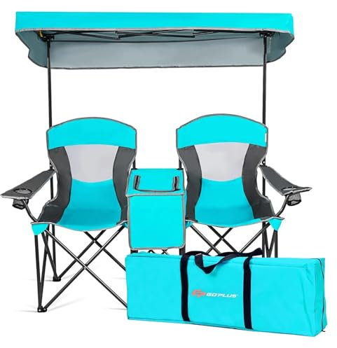 Lounge Folding Sun Lounger Outdoor Furniture Double Beach Chair with Canopy Shade Folding Portable Chair Fishing Playa Cool Camping Gear Tent Foldable Set (Blue One Size)