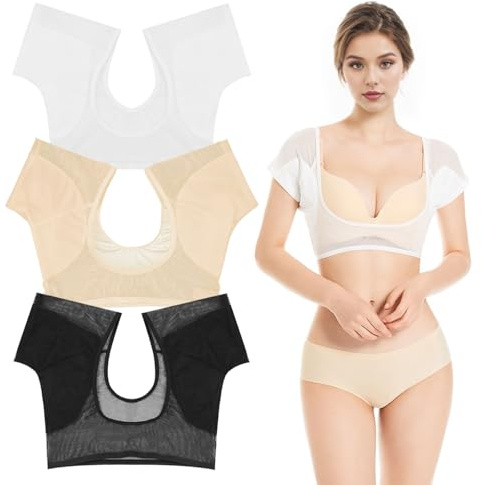 YushengTai 3-pack armhålor dam underarm kuddar väst svettabsorberande undertröja skydd Against sweat fläckar andas integrerad spets, M (svart, vit, beige)