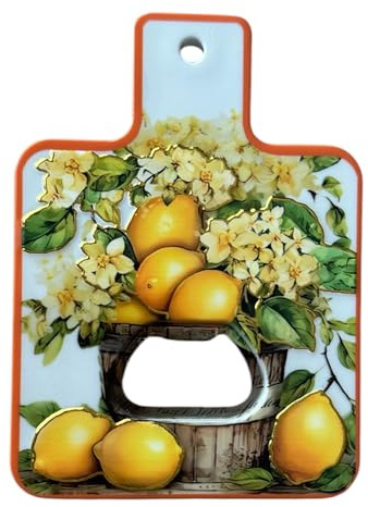Aimants Décapsuleur Sicilien Décoratif, Design avec Citrons et Motifs Traditionnels, Souvenirs de Sicile (Limoni)