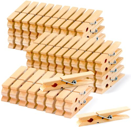 Loppdece 100 Stück Holzklammern Klein, Wäscheklammern Holz, 7.3 cm | Klein Dekoklammern, Deko Holzwäscheklammern, Natürliche Zierklammern, for Fotos Fotowand Postkarten Briefen