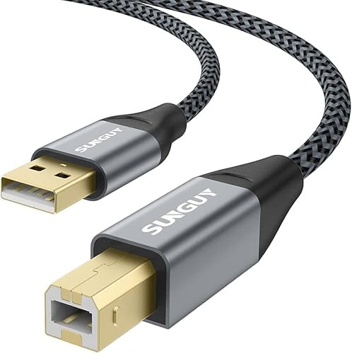SUNGUY USB Drucker kabel 1M,USB A auf B Drucker Kabel Nylon USB 2.0 Typ B Kabel kompatibel mit Dell, HP, Canon, Epson, Xerox, Brother und mehr- Grau, 1m