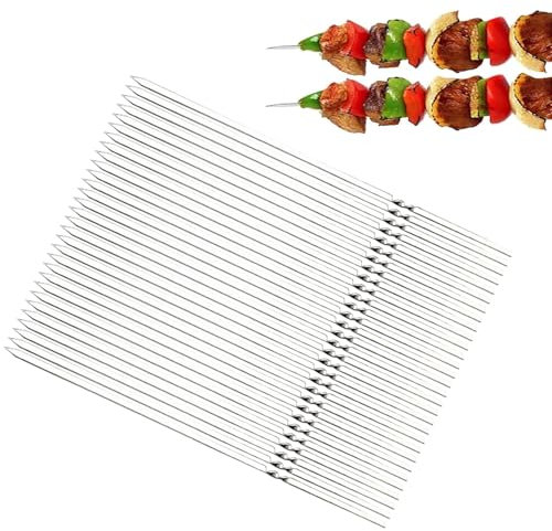 Aicerous®30 Sticks 38cm Brochetas Barbacoa Planas Acero Inox, Brochetas Metal, Brochetas de la Parrilla, Brochetas Kebab, Pinchos Barbacoa, accesorios para horno colgante y parrillas (Para parrillas)