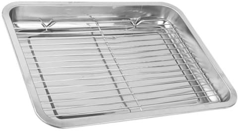Cabilock Plateau De Service INOX Rectangulaire avec Filtre pour Barbecue Et Snacks Plateau De Présentation Acier Inoxydable pour Frites Poulet Frit Et Apéritifs