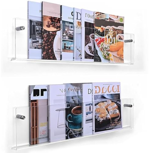 Ahtadums 2er-Pack Acryl Zeitschriftenständer wand Acryl prospekthalter Wandmontage zeitungshalter Schwebende Präsentationsregal Bücherregale Geeignet für die Dekoration jeder Wand (60cm)