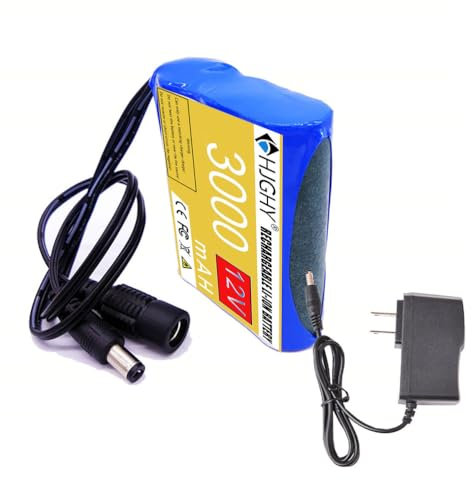 HJGHY Batería de Litio Recargable de 12 V y 3000 mAh para luz LED, Altavoz e interfono con Cargador de CC