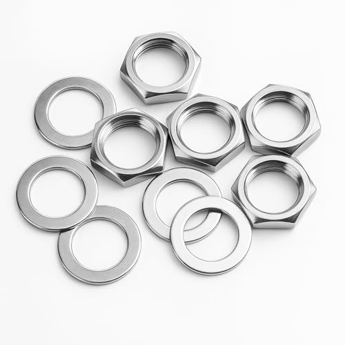5 Sets Jack Socket Nut with Washer, 3/8 Silver Guitar Input Output Jack Socket Nuts and Washers Hex Nuts Durable Stainless Steel Guitars Bass Hardware Replacement Parts Kit for Electric Guitar Bass