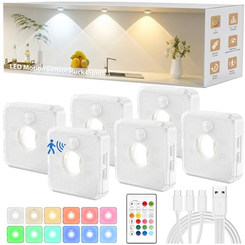 GBEAST 6 Stück Schrankbeleuchtung mit Fernbedienung, Vitrinenbeleuchtung Led, Schrankbeleuchtung Unterbauleuchte, 12 Modi, 1000mAh Akku, USB Aufladbar, Magnet Unterbauleuchte Küche Schrankbeleuchtung