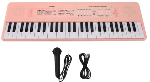 54 tastiera tastiera elettronica per pianoforte per pianoforte per pianoforte elettrica portatile con microfono per bambini Apprendimento musicale esterno interno (Rosa)