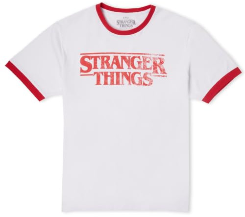 Zavvi Stranger Things Vintage Logo Ringer T-Shirt - Officially Licensed 100% Cotton Unisex Tee - White & Red Crew Neck Short Sleeve Top - Retro 80s TV Show Merchandise Gift for Men Women