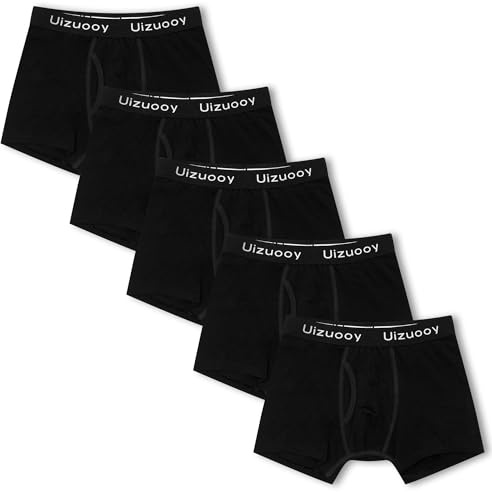 Uizuooy Calzoncillos Bóxer Algodón de Niño Ropa Interior para Niños Cómodo y Elástico Lisos de Tallas 8-16 Años y Adolescentes Paquete de 5 BL-134_140