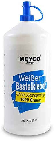 Meyco weißer Bastelkleber 1000 g - trocknet transparent - ohne Lösungsmittel - für Textil, Holz, Filz, Papier - Universalkleber mit Dosierspitze