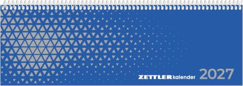 Tischkalender Expert blau 2027: Wochenkalender 29,7x10,5 cm mit 1 Woche auf 2 Seiten, Stundeneinteilung 7-19 Uhr, Monatsübersicht, Messe- & Pollenflugkalender für Büro & Homeoffice