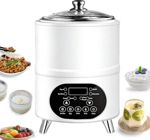 Yogurtera Profesional Acero Inoxidable 8L/12L, Fermentador De Yogur Con LCD Y Temporizador, Ajuste De Temperatura (25-80°C) Y Calentamiento Uniforme Para Hacer Yogur Griego, Natas(White,12L)