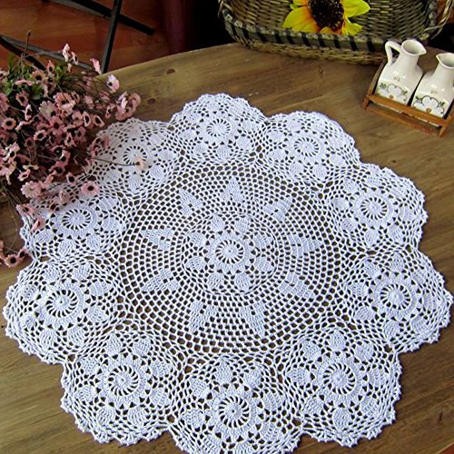 laivigo New Handmade Crochet Spitze rund Tischdecke Deckchen Spitzendeckchen, 61–78,7 cm, baumwolle, weiß, 88.90 cm