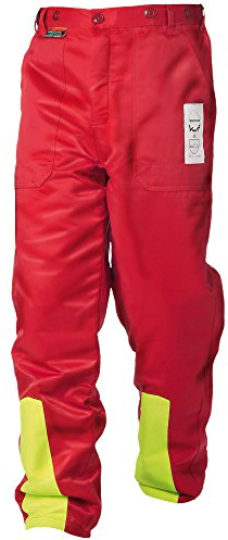 WOODSafe Schnittschutzhose Klasse 1, kwf-geprüfte Forsthose, Latzhose rot/gelb, Herren - Waldarbeiterhose