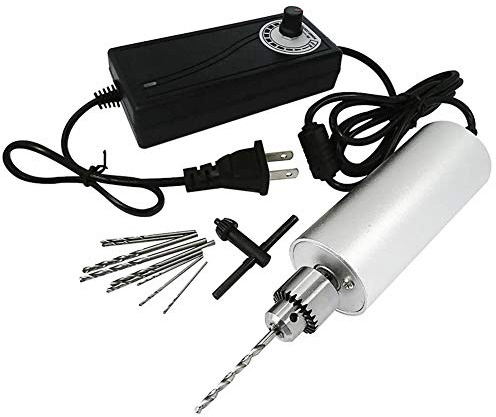 Yakamoz 0.3mm - 4mm Adjustable Micro Mini Electric Hand Drill Aluminum Portable Handheld Drill for DIY PCB with 5A DC5V-12V Power Supply Control | 10pcs Micro Drill Bits Included