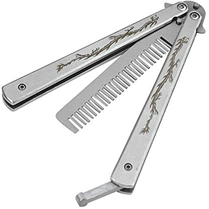 Funtuan Dragon Totem Stainless Steel Practice Butterfly Knife Trainer and Comb Knife Trainer (White)