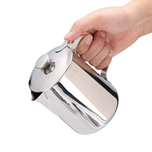 Kaffekanna i rostfritt stål med mjölkkanna med lock för latkaffe för kontorskök med handtag (600 ml)