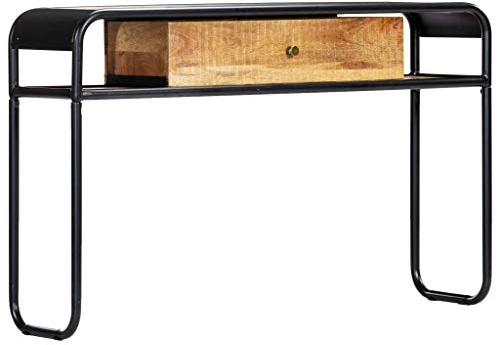 vidaXL Mangoholz Massiv Konsolentisch mit 1 Schublade 2 Fächern Konsole Beistelltisch Sideboard Ablagetisch Flurtisch Telefontisch 118x30x75cm