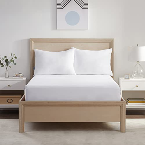 Serta Power Chill Queen Size Waterproof Mattress Cover, Soft and Breathable Cooling Mattress Protector, 15 Elastic Deep Pocket for Secure Fit, White