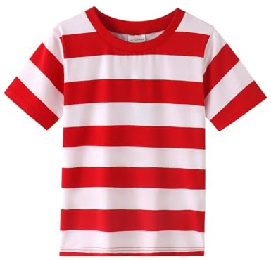 Spring&Gege Camiseta de manga corta con rayas de cuello redondo de algodón para niños, 13-14 años