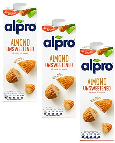 3 x 1Ltr Almond Nuts Unsweetened Plant Based Milk Compatible with Alpro Non-Dairy Long Life Drink | (3 Pack)