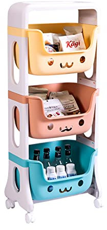 RMAN Spielzeugregal, Kinderregal, Kinder Bücherregal, Kinderzimmerregal mit Räder Aufbewahrungsbox 3 Regale Spielzeug Organizer für Spielzimmer Kindergarten - 39,5x25x95cm