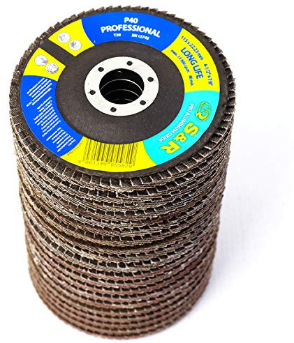 S&R Fächerschleifer Set 20 St., 115 x 22,23 mm, PRO ALUMINIUM OXID, T29, Fächerschleifscheiben, Lamellenschleifer, Schruppscheiben für Holz und Metall, je 5x Körnung P40/60/80/120