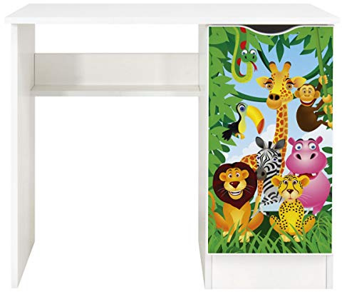 leomark Escritorio de Oficina con el Compartimiento - Roma/Dim: 90/50/77 (Alto) cm/Mesa de Ordenador para Niños, Blanco/Animales, Mesa de Madera de Trabajo o Estudio