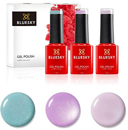 Bluesky Gel Nail Polishes, Pastel Powder, Frozen Palace 63907, Strawberry Pink A031, Beckoning Begonia 80597, 3 x 5ml, Pink, Green, Purple (Requires Curing Under UV/LED Lamp)