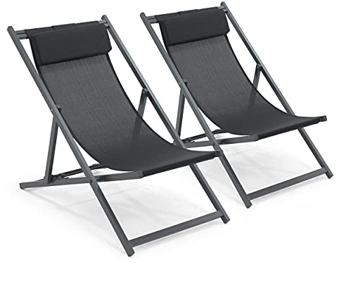 Oviala 2 Liegestühle aus Aluminium, Schwarz