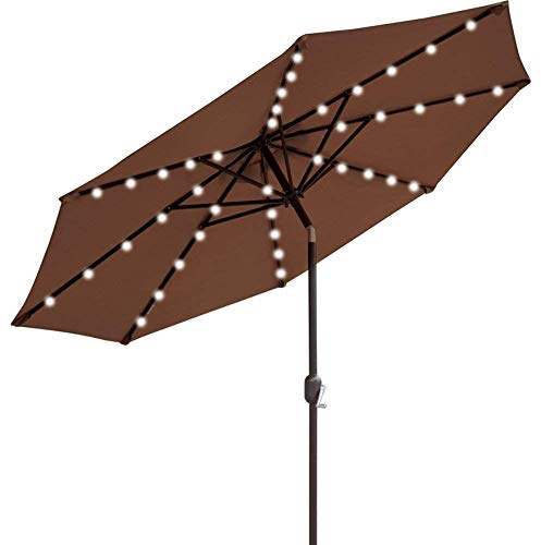 Sywlwxkq Parasols 2.5M Crank Solar Light Umbrella Market Patio Outdoor LED Umbrellas Self Charging LED Garden Umbrella (Color : Coffee Color)