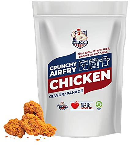 Major-Chicken - CRUNCHY AIRFRY CHICKEN Gewürzpanade/Hähnchen Marinade 200g - Für die Heissluftfritteuse, Backofen & Grill! Originaler Fried Chicken Geschmack durch Paniermischung ganz ohne Fett!