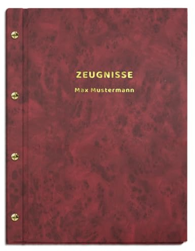 Personalisierte Zeugnismappe in roter Marmoroptik mit 2-zeiliger Prägung | für Zeugnisse, Urkunden oder Dokumente in DIN A4 - inkl. 12 Sichthüllen - handgefertigt und personalisierbar mit eigenem Text