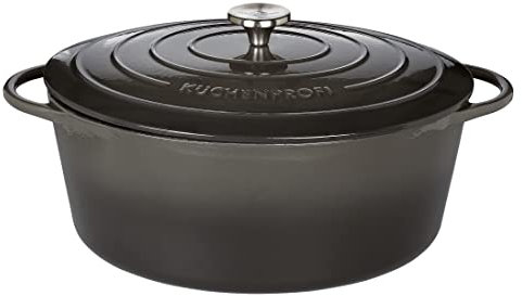 Küchenprofi Gusseisen Bräter mit Deckel, grau/innen schwarz, 35 cm, Schmortopf, Auflaufform, Dutch Oven, Brotbacktopf, emailliert, für alle Herdarten(inkl. Induktion), zum Schmoren, Backen,Braten
