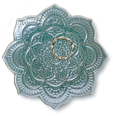 Titanape Plato pequeño de mandala verde para joyas, bandeja de cerámica decorativa para anillos, regalos para mujeres, amigos, mamá, niñas, ella, San Valentín, regalo para el día de la madre