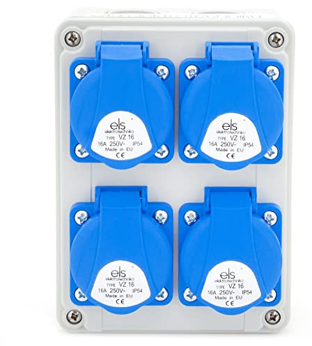 ELS Elektrotechnika Distributore da parete 4 x 230 V Schuko. Distributore di corrente per interni ed esterni, officine e fabbriche, armadietto elettrico da assemblare con dispositivi modulari,
