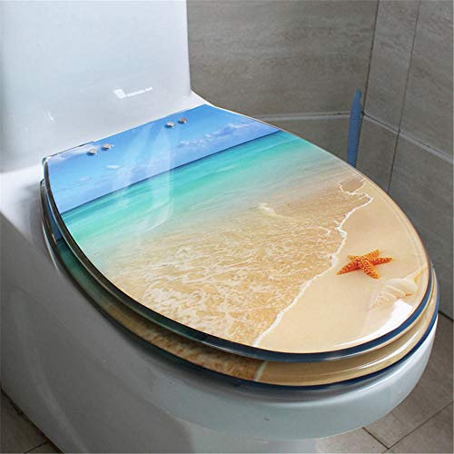 KANNORE Toilet seat, with Automatic lowering, with Slow lowering and Soft-Close Function, Toilet Glasses Made of urea-Formaldehyde Resin-Beach